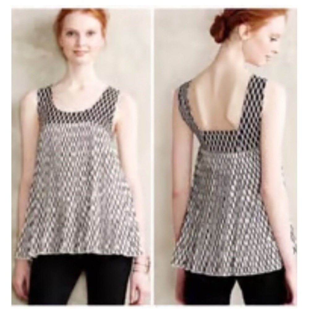 Deletta Anthropologie Pleated Geometric Print Tank Top S New Swing